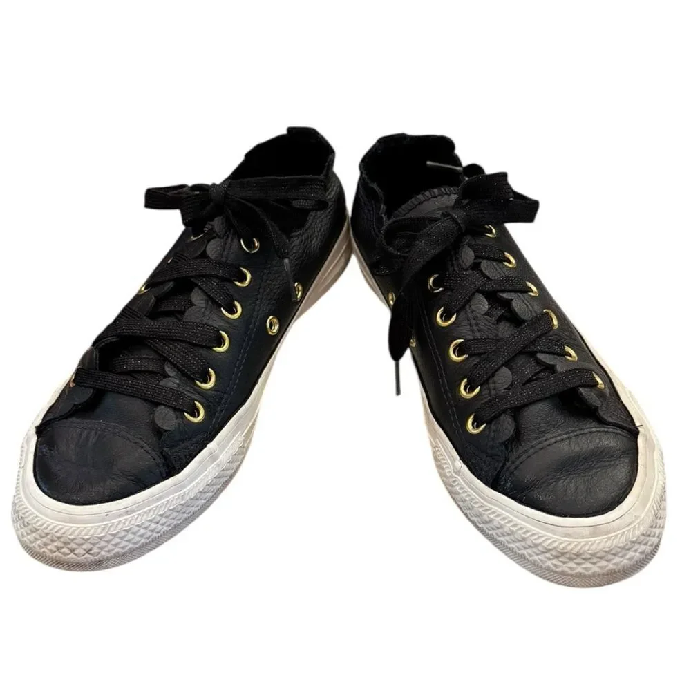 Converse Chuck Taylor All Star Low Frilly Thrills Black Leather 563516C Sneakers - Picture 3 of 6